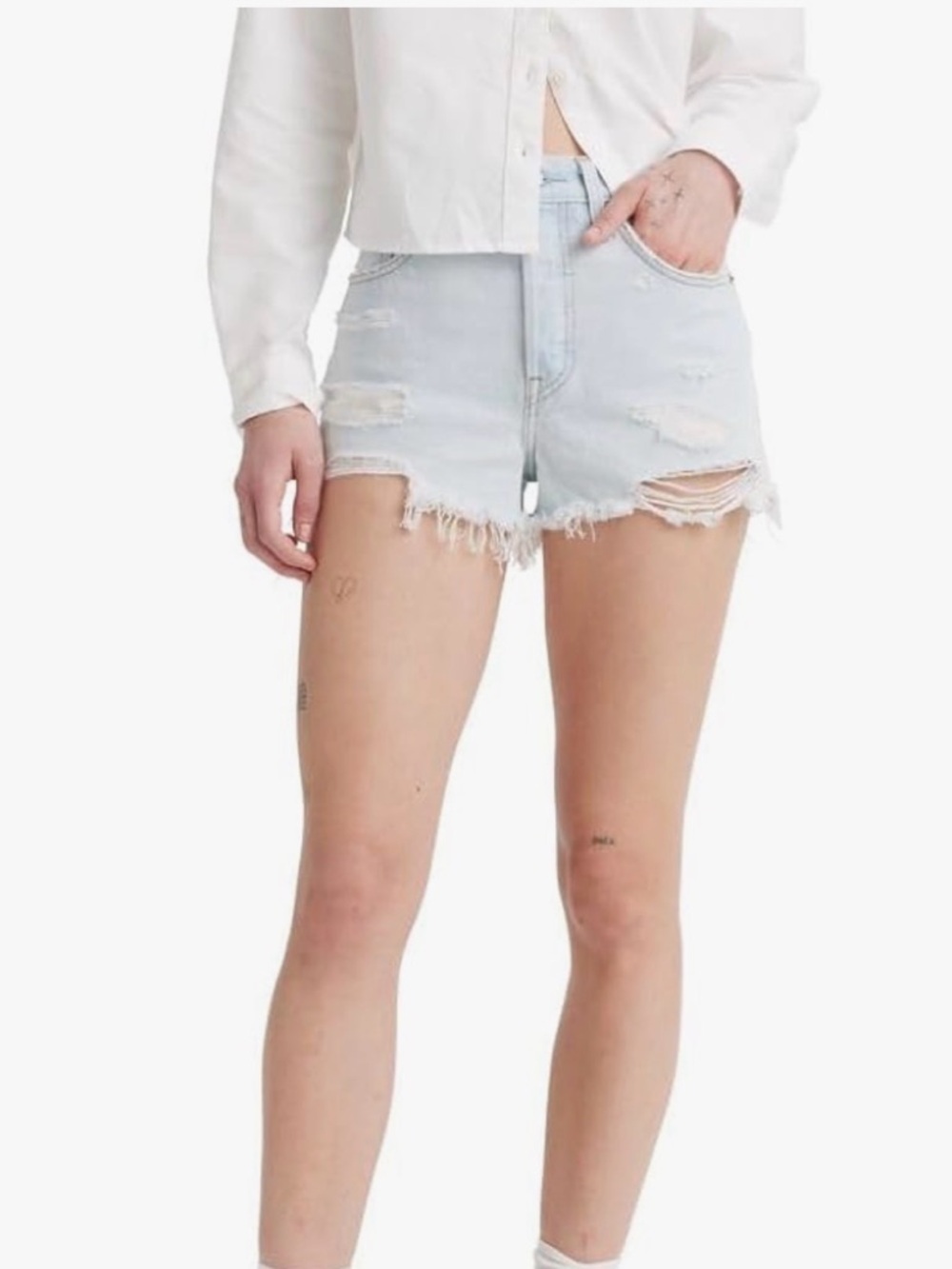 Levi's 501 Light Blue Distressed Jean Shorts